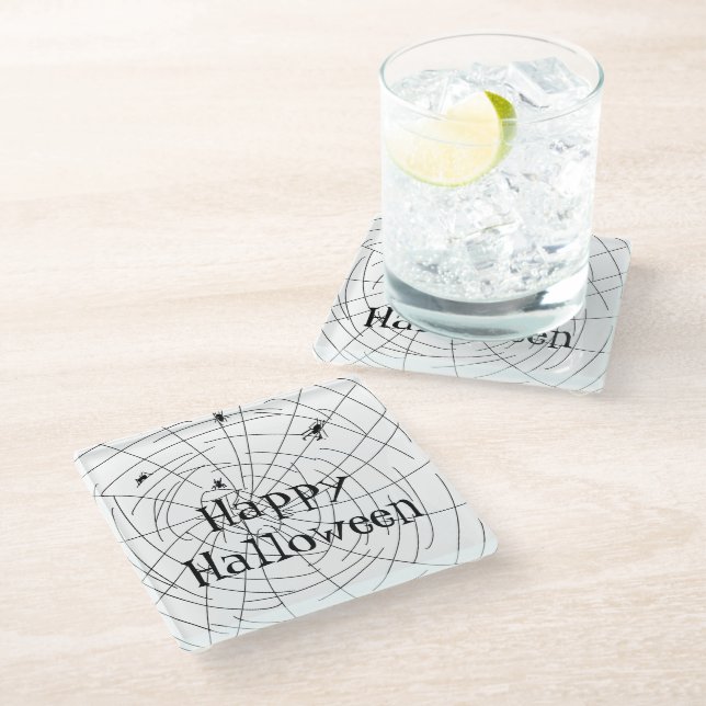 Spider Web Hand Drawn Abstract Design Glass Coaster (Angled)