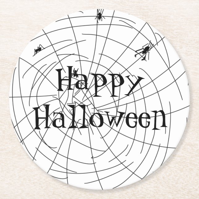Spider Web Hand Drawn Abstract Design Round Paper Coaster (Front)
