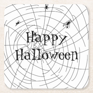 Spider Web Hand Drawn Abstract Design Square Paper Coaster