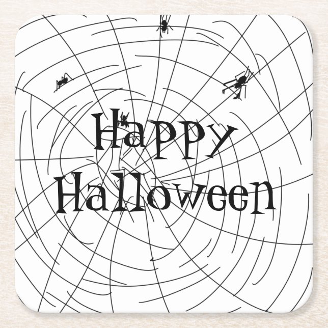 Spider Web Hand Drawn Abstract Design Square Paper Coaster (Front)
