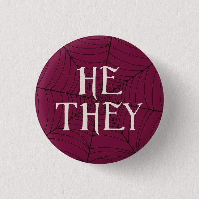 Spider Web He They Pronouns in  3 Cm Round Badge (Front)