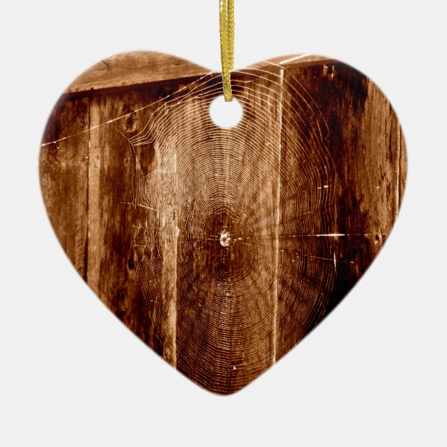 Spider Web On Fence Ceramic Tree Decoration (Front)