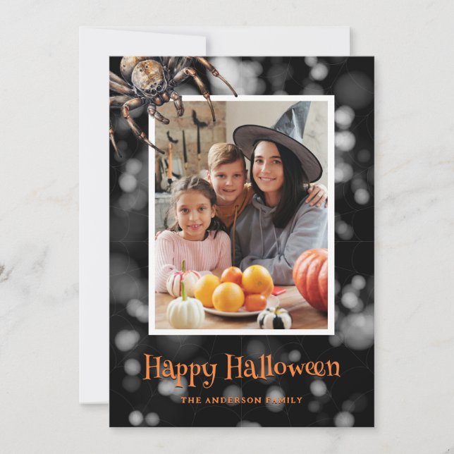 Spider Web Photo Happy Halloween Card (Front)
