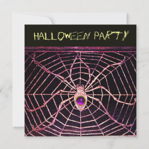 SPIDER & WEB PURPLE AMETHYST BLACK HALLOWEEN PARTY INVITATION