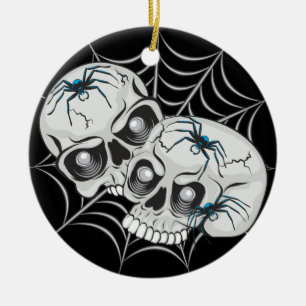 Spider Web Skulls Ceramic Ornament