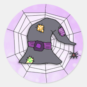 Spider Web, Spider and Witch's Hat Halloween Classic Round Sticker