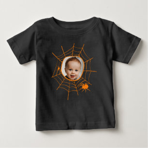 Spider web spiderweb spooky orange custom photo  baby T-Shirt