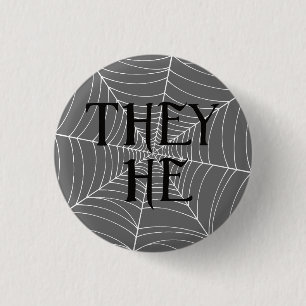 Spider Web They He Pronouns in Grey 3 Cm Round Badge