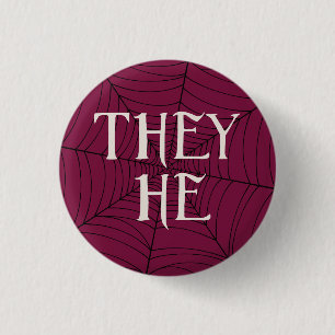 Spider Web They He Pronouns in Red 3 Cm Round Badge