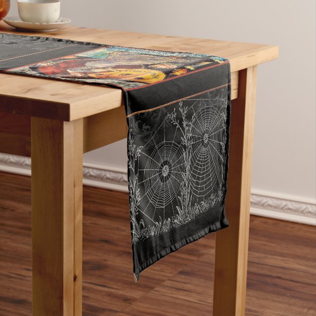 Spider Web Vintage Halloween Table Runner (In Situ)