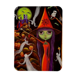 Spider Web Witch Big Eye Girl Owl Halloween Magnet