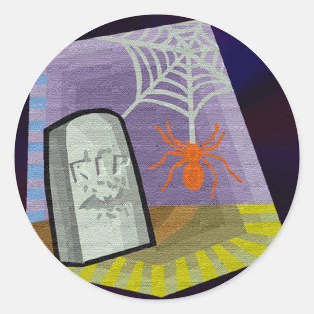 Spider with Web & RIP Marker Classic Round Sticker (Front)
