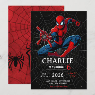 Spiderman Theme Birthday Superhero Spider Party fo Invitation