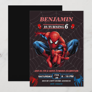 Spiderman Theme Birthday Superhero Spider Party  Invitation