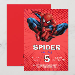 Spiderman Theme Birthday Superhero Spider Party  Invitation
