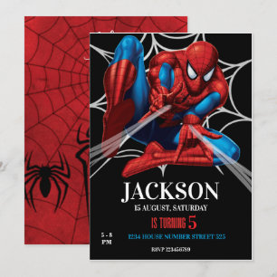 Spiderman Theme Birthday Superhero Spider Party Invitation