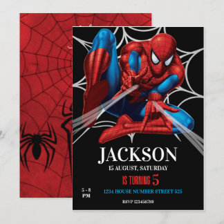 Spiderman Theme Birthday Superhero Spider Party Invitation