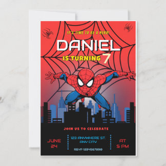 Spiderman Theme Birthday Superhero Spider Party Invitation