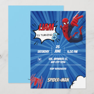 Spiderman Theme Birthday Superhero Spider Party Invitation