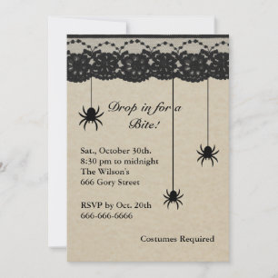 Spiders and Lace Costume Party Invite on parchment