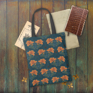 Spiders and Lilies, Dark Whimsy, Vintage Gothic Tote Bag