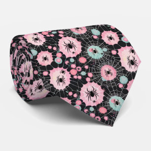Spiders And Spider Webs In Pastel Pinks & Blues Tie