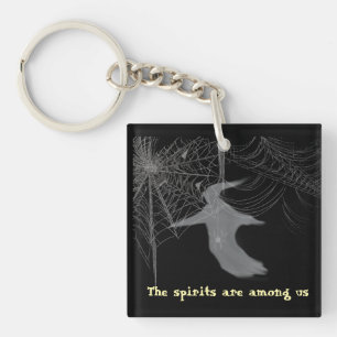 Spiders and spider webs on a button key ring