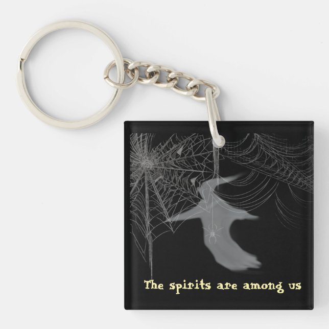 Spiders and spider webs on a button key ring (Front)