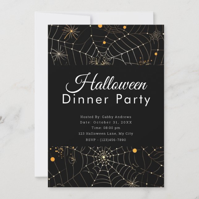 Spiders and Spiderwebs Halloween Dinner Party Invitation (Front)