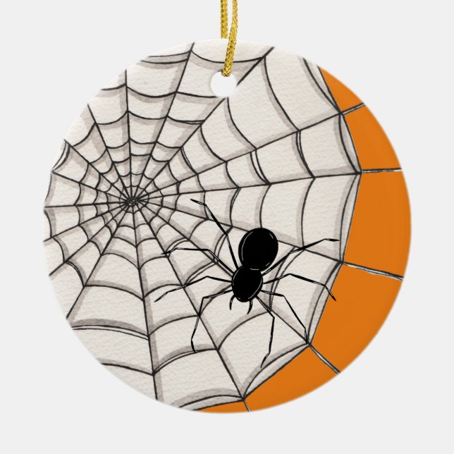 Spiders and Web Halloween Ceramic Ornament (Front)