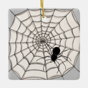 Spiders and Web Halloween Ceramic Ornament