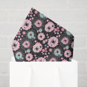Spiders And Webs In Pink And Pale Blues On Black Tissue Paper