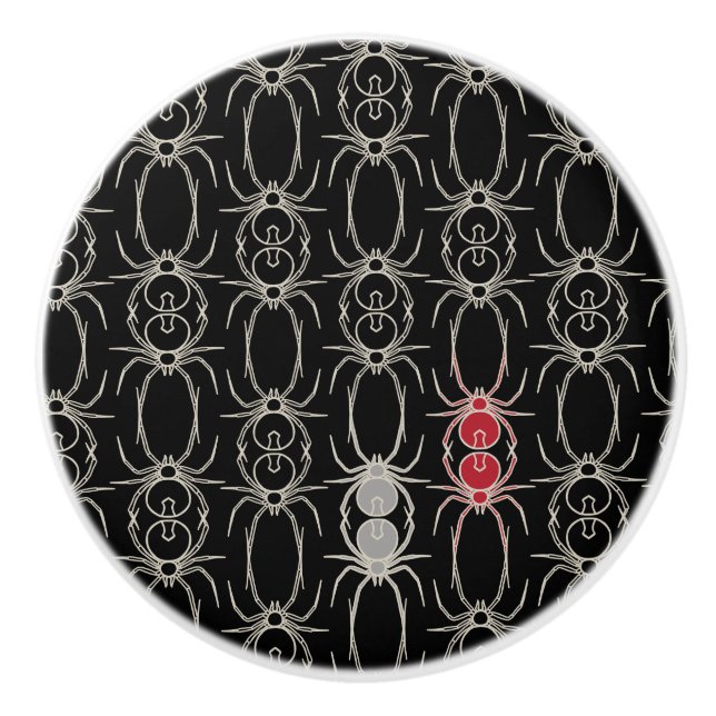 Spiders - Bat Black and Bone White Ceramic Knob (Front)