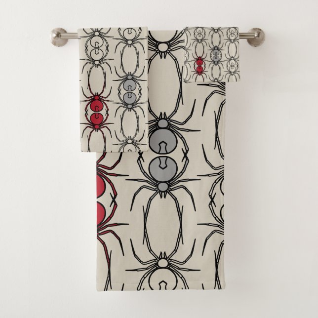 Spiders - Bone White and Bat Black Bath Towel Set (Insitu)