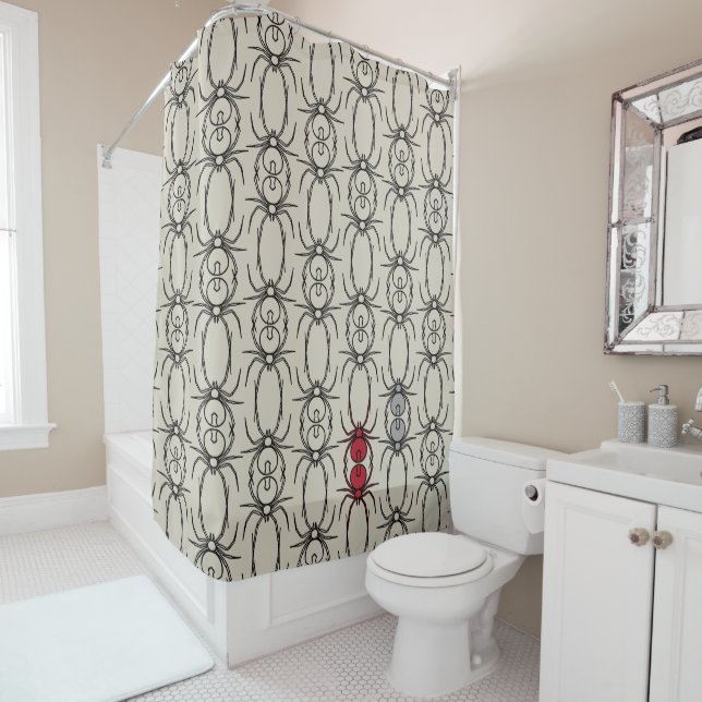 Spiders - Bone White and Bat Black Shower Curtain (In Situ)