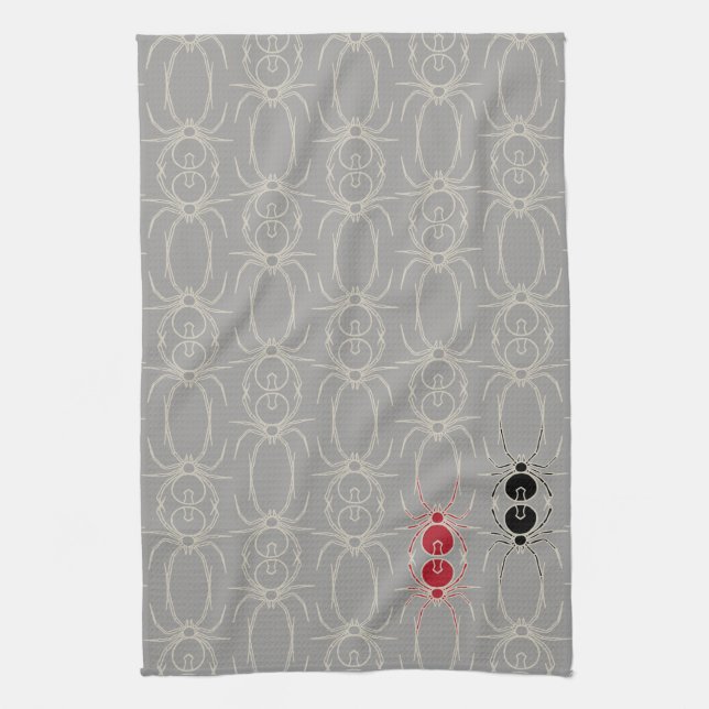 Spiders - Ghost Grey and Bone White Tea Towel (Vertical)