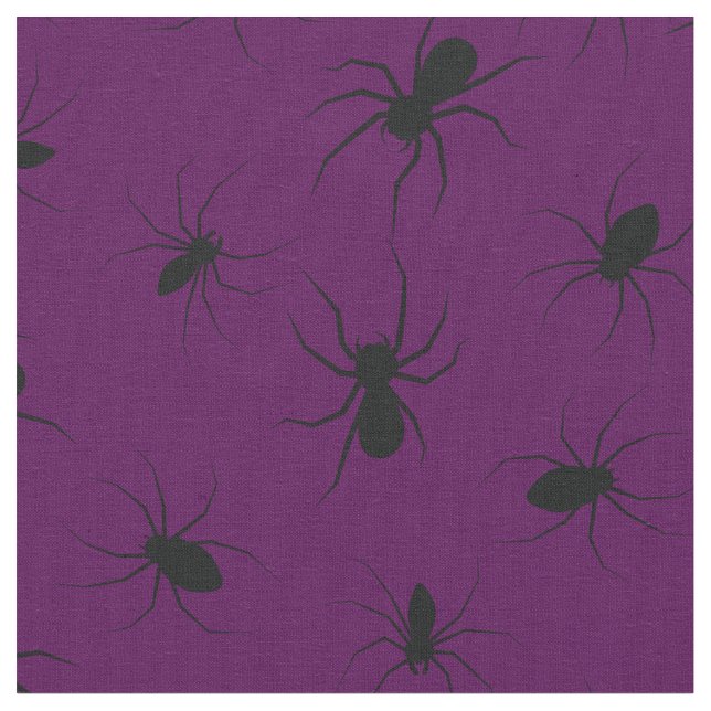 Spiders Gothic Halloween Black Deep Purple Fabric (Close Up)