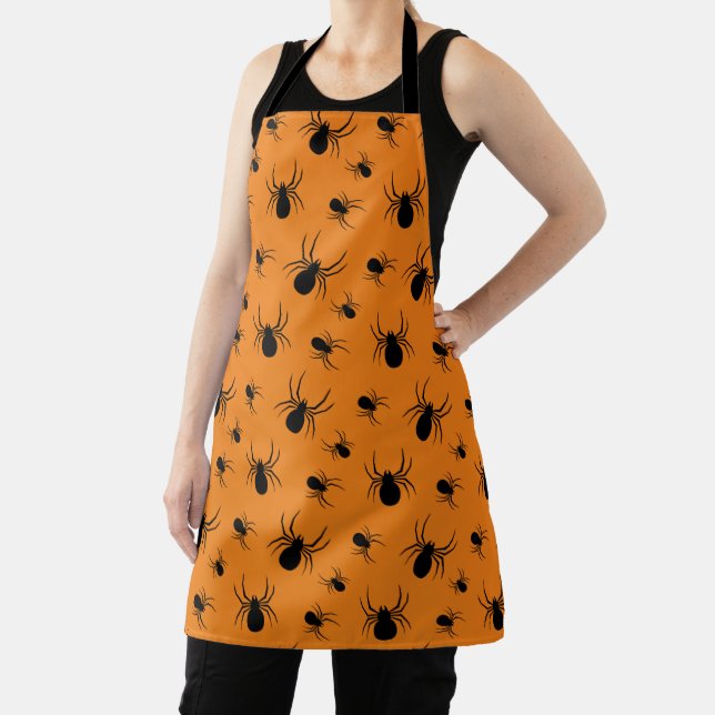 Spiders Halloween pattern Black and Orange Apron (Insitu)
