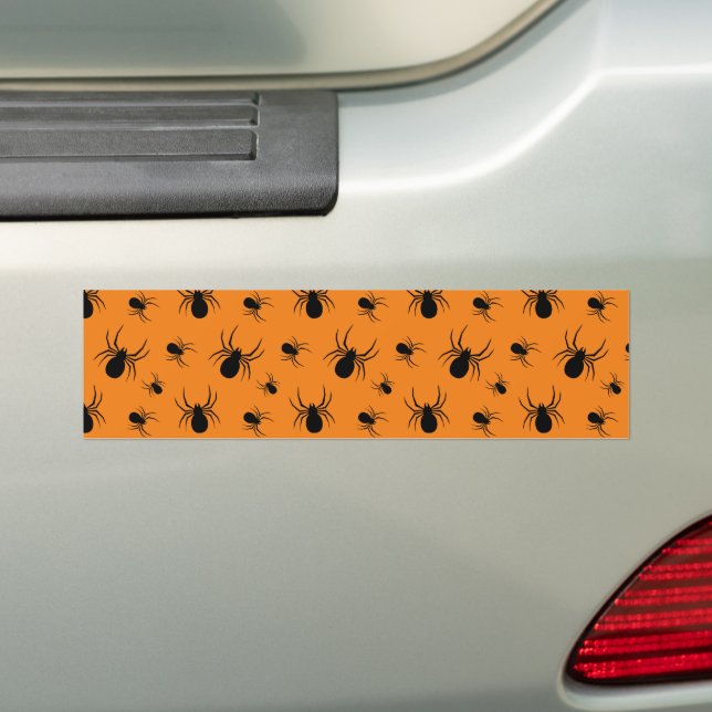 Spiders Halloween pattern Black and Orange Bumper Sticker (On Car)