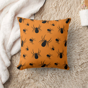 Spiders Halloween pattern Black and Orange Cushion
