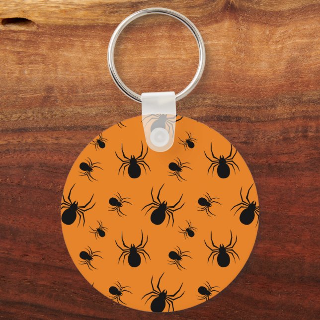 Spiders Halloween pattern Black and Orange Key Ring (Front)