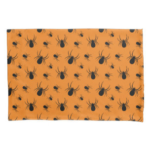 Spiders Halloween pattern Black and Orange Pillowcase