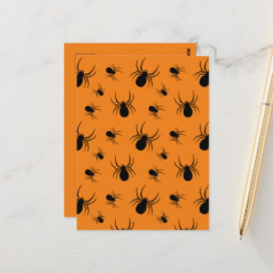 Spiders Halloween pattern Black and Orange Postcard
