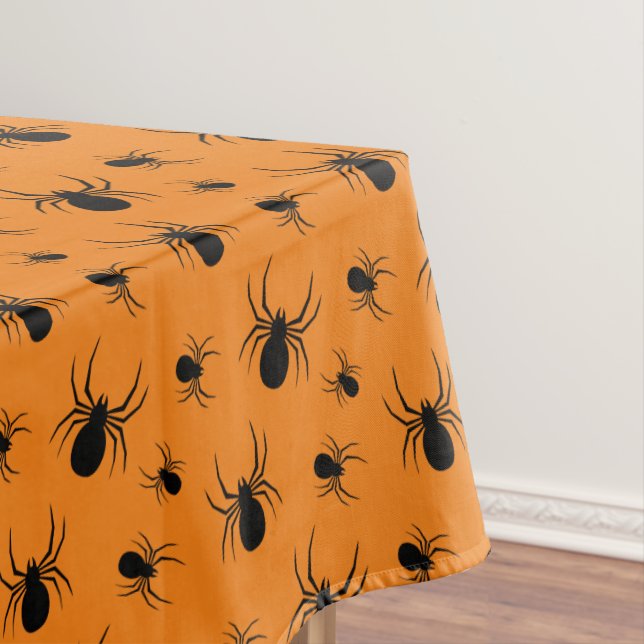 Spiders Halloween pattern Black and Orange Tablecloth (In Situ)