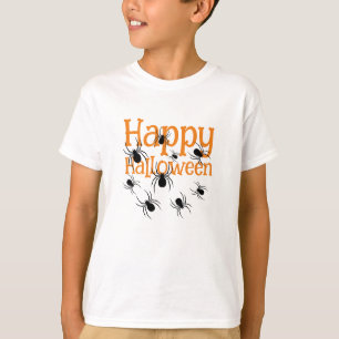 Spiders Happy Halloween Black and Orange T-Shirt