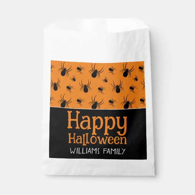 Spiders Happy Halloween Party Black Orange Custom Favour Bag (Front)