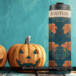 Spiders & Lilies Spooky Halloween Name Vintage Thermal Tumbler