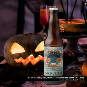 Spiders & Lilies Spooky Halloween Personalised Beer Bottle Label