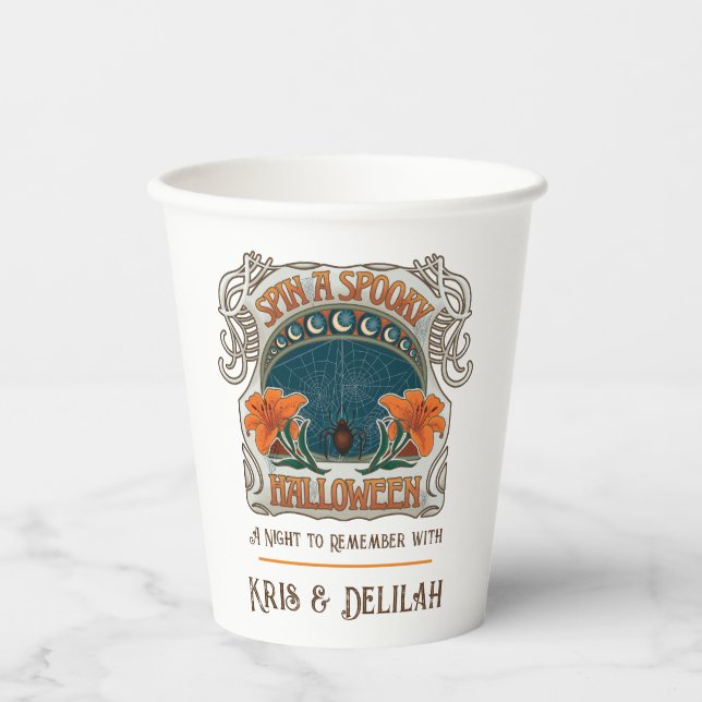 Spiders & Lilies Spooky Halloween Personalised Paper Cups (Front)