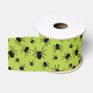 Spiders Ribbon, Green Spider Halloween Ribbon Grosgrain Ribbon